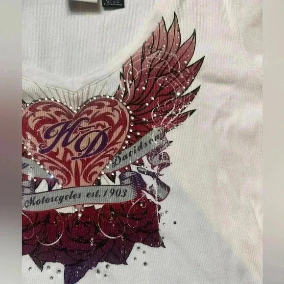 Harley-Davidson White Winged Rhinestone Graphic T-Shirt - Biker Style Sz Large - Picture 3 of 6